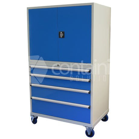1750mm Series Storeman® Tool & Parts Trolleys - 4 Drawer Cabinet with Castors & Metal Doors - Containit Solutions