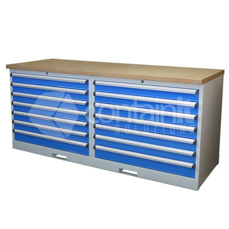 Storeman® Workstation Ply Timber Bench Range - 2 x 7 Drawer Cabinet - Containit Solutions