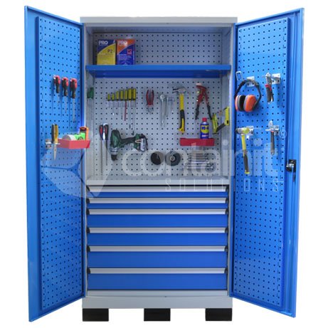 1010 Series Storeman® Workstation Cabinets with Metal Doors - 6 Drawer Workstation with 1 Shelf - Containit Solutions