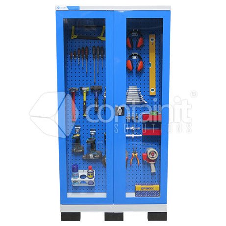 1010 Series Storeman® Workstation Cabinets with Sloping Tool Board - Clear Doors - Containit Solutions