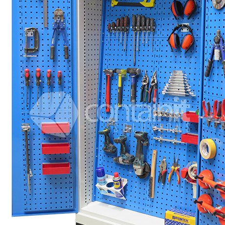 1010 Series Storeman® Workstation Cabinets with Sloping Tool Board - Clear Doors - Containit Solutions