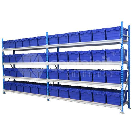 Storeman® Longspan Shelving with Attached Lid Containers - 600mm Deep Starter Bay (inc. 4 shelves) - Containit Solutions