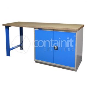 Storeman® Workbench Drawer/Desk Range - Workbench with legs & Cupboard - with Ply Top - Containit Solutions