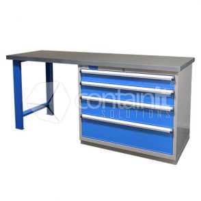 Storeman® Workbench Drawer/Desk Range - Workbench with legs & 4 Drawer Cabinet - with Stainless Top - Containit Solutions
