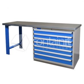 Storeman® Workbench Drawer/Desk Range - Workbench with legs & 7 Drawer Cabinet - with Stainless Top - Containit Solutions