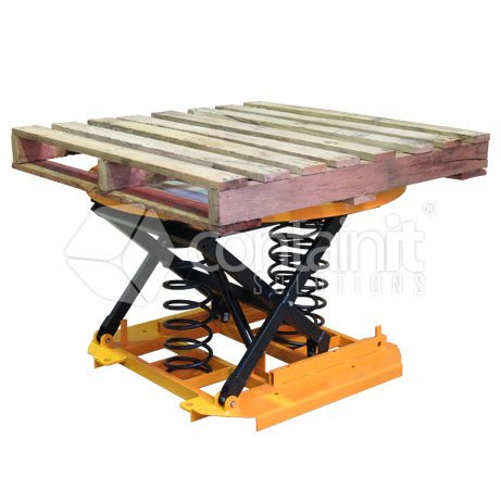 Spring Lift Pallet Positioners with Turntable - Galvanized Powdercoated Spring Lift Positioner - Containit Solutions