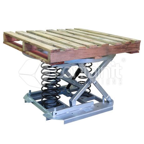 Spring Lift Pallet Positioners with Turntable - Galvanized Powdercoated Spring Lift Positioner - Containit Solutions