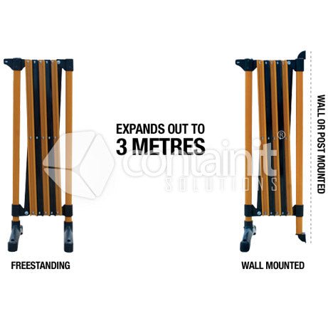 Multi-Purpose Expandable Barriers - 3 Metre Black & Yellow Expanding Barrier - Containit Solutions