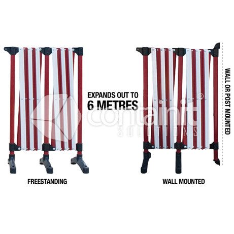 Multi-Purpose Expandable Barriers - 6 Metre Red & White Expanding Barrier - Containit Solutions