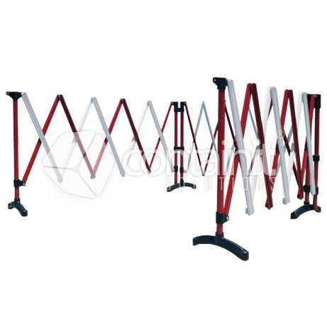 Multi Bay Expandable Barriers - Red & White 7.8m - 3 Bay Flexible Expandable Barrier - Containit Solutions