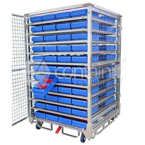 1800 Logistics & Storage Cage with Small Parts Bins - Logistics & Storage cage with 88 Medium Bins & Shelves to suit - Containit Solutions