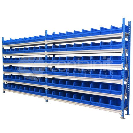 Storeman® Longspan Shelving with Small Buckets - Longspan Starter Bay - Containit Solutions