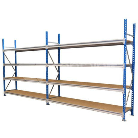 2400mm Long Storeman® Longspan Shelving with MDF shelves - 400mm Deep Starter Bay (inc. 4 shelves) - Containit Solutions