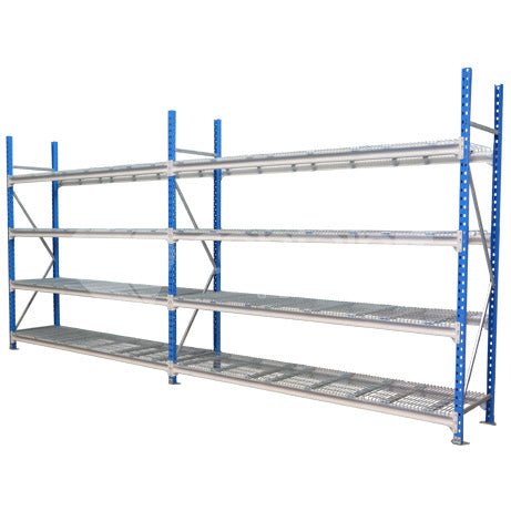 2400mm Long Storeman® Longspan Shelving with Mesh Decks - 400mm Deep Starter Bay (inc. 4 shelves) - Containit Solutions