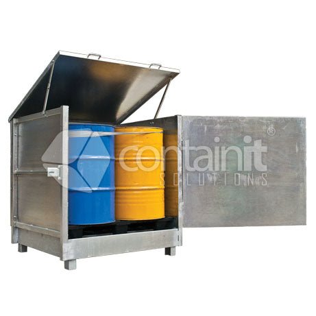 Enclosed 4 Drum Store with Hinged Lid - Containit Solutions