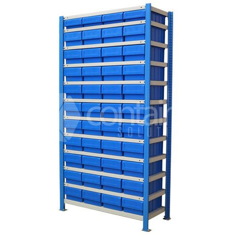 Storeman® Easy Rack Small Parts Storage Shelving with Buckets - Starter Bay (includes 40 large & 4 medium parts buckets) - Containit Solutions