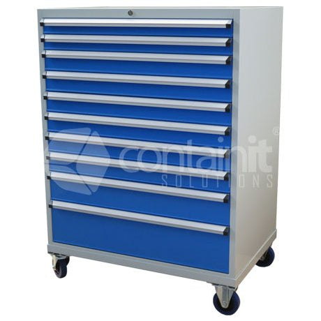1390mm Series Storeman® Tools & Parts Trolleys - 10 Drawer Cabinet with Castors - Containit Solutions
