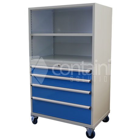 1750mm Series Storeman® Tool & Parts Trolleys - 4 Drawer Cabinet with Castors & Open Top - Containit Solutions