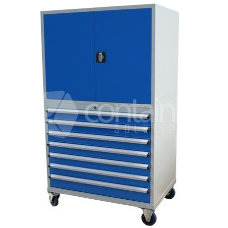 1750mm Series Storeman® Tool & Parts Trolleys - 7 Drawer Cabinet with Castors & Metal Doors - Containit Solutions