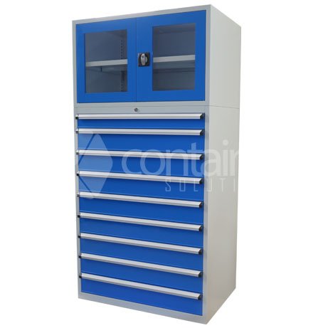 2000mm Series Clear Door Storeman® High Density Cabinets - 9 Drawer Cabinet - Containit Solutions