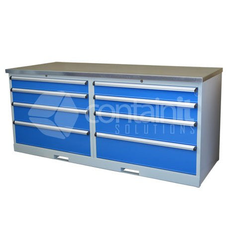 Storeman® Workstation Galvanized Bench Range - 2 x 4 Drawer Cabinet - Containit Solutions