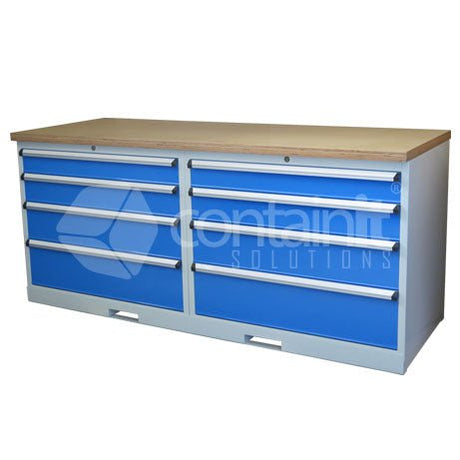 Storeman® Workstation Ply Timber Bench Range - 2 x 4 Drawer Cabinet - Containit Solutions