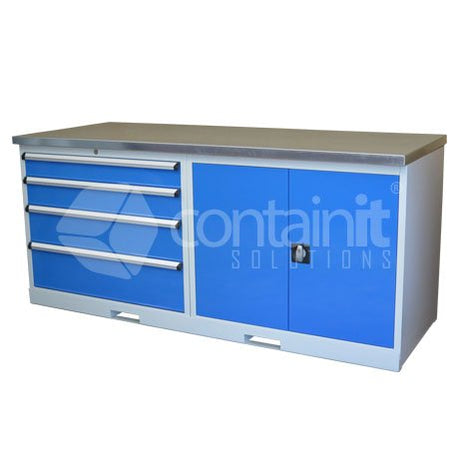 Storeman® Workstation Galvanized Bench Range - 4 Drawer & Cupboard - Containit Solutions