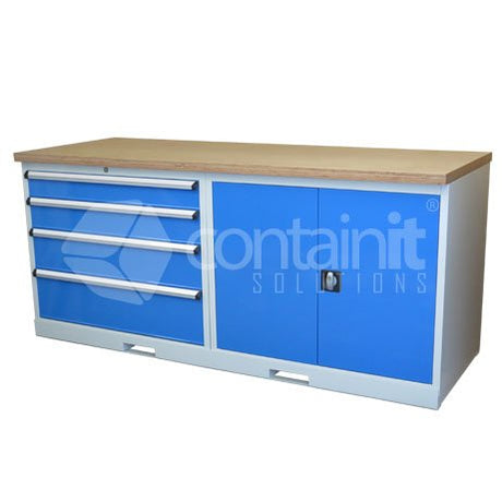 Storeman® Workstation Ply Timber Bench Range - 4 Drawer & Cupboard - Containit Solutions