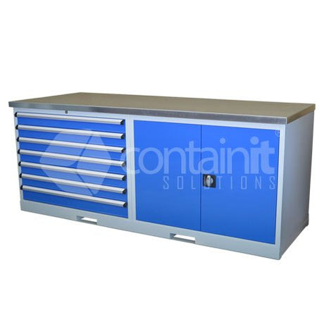 Storeman® Workstation Galvanized Bench Range - 7 Drawer & Cupboard - Containit Solutions