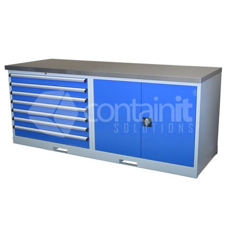 Storeman® Workstation Stainless Steel Bench Range - 7 Drawer & Cupboard - Containit Solutions
