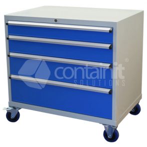 980mm Series Storeman® Tool & Parts Trolleys - 4 Drawer Cabinet with Castors - Containit Solutions