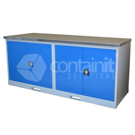Storeman® Workstation Galvanized Bench Range - 2 x 2 Door Cupboard - Containit Solutions