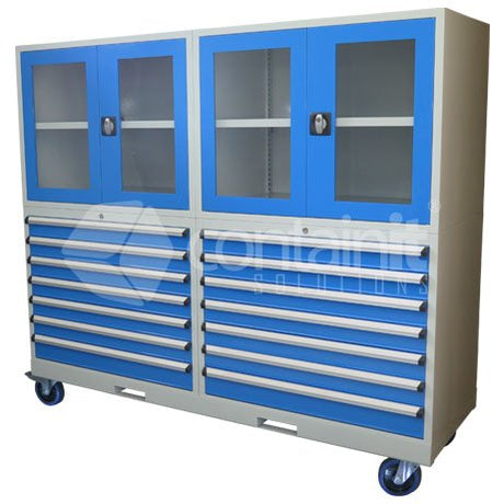 2020 Series Storeman® Workstation Cabinets with Clear Doors - 14 Drawer - Containit Solutions