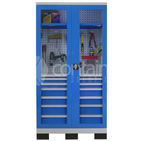 1010 Series Storeman® Workstation Cabinets with Clear Doors - 6 Drawer Workstation with 1 Shelf - Containit Solutions