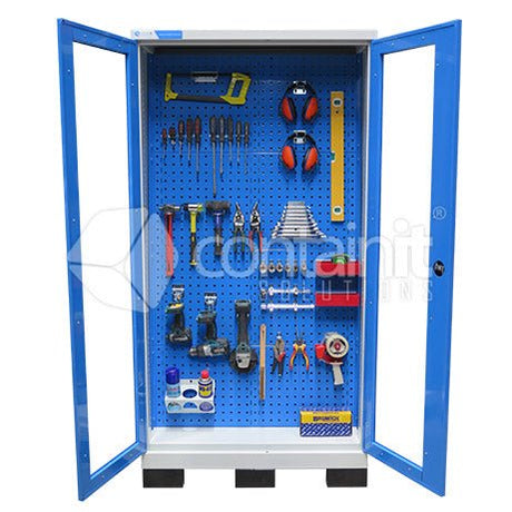 1010 Series Storeman® Workstation Cabinets with Sloping Tool Board - Clear Doors - Containit Solutions