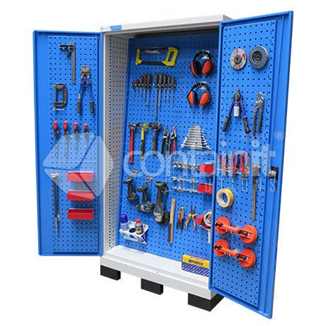 1010 Series Storeman® Workstation Cabinets with Sloping Tool Board - Steel Doors - Containit Solutions