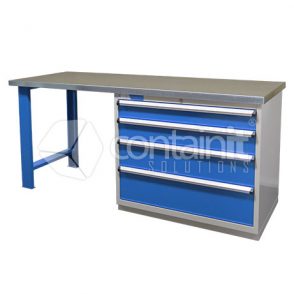 Storeman® Workbench Drawer/Desk Range - Workbench with legs & 4 Drawer Cabinet - with Gal. Top - Containit Solutions