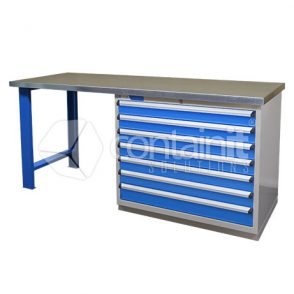 Storeman® Workbench Drawer/Desk Range - Workbench with legs & Cupboard - with Gal. Top - Containit Solutions