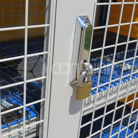 Lockable Bunded Storeman® Longspan Shelving - Starter Bay – Includes 4 Bunds and Mesh Decks - Containit Solutions
