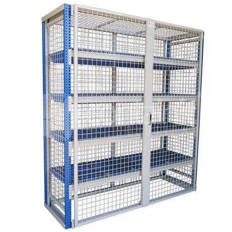 Lockable Bunded Storeman® Longspan Shelving - Starter Bay – Includes 4 Bunds and Mesh Decks - Containit Solutions