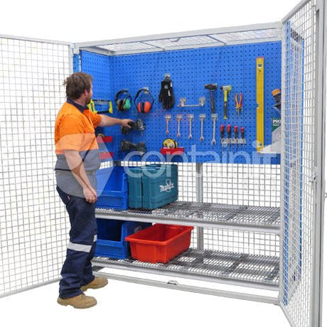 Lockable Storeman® Tool Storage Mesh Locker - 2 Shelves - Containit Solutions