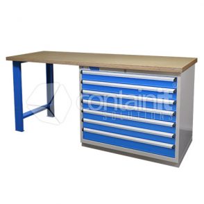 Storeman® Workbench Drawer/Desk Range - Workbench with legs & 7 Drawer Cabinet - with Ply Top - Containit Solutions