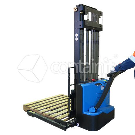 Premium Adjustable Electric Powered Straddle Stacker - Containit Solutions
