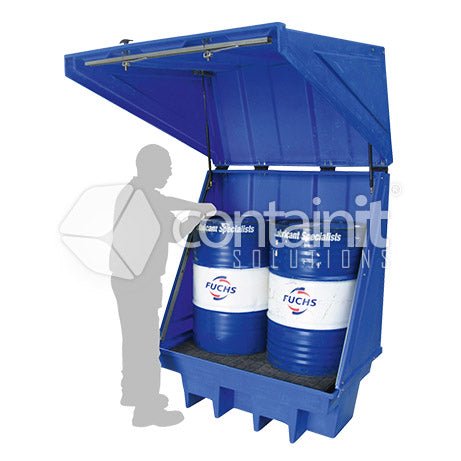 Premium Lockable 2 Drum Poly Bunded Store - Containit Solutions
